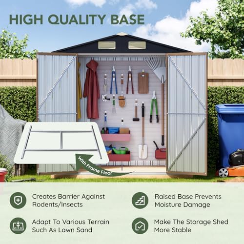 4 x 6 FT Storage Shed with Floor Frame for Backyard, Brown - Image 3