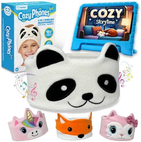 Toddler Headphones Wireless, Kids Bluetooth Earphones, Safe Volume - Wired School Headphones for Kids with 3.5 MM Jack and Travel Bag - Toddler Airplane Accessories for Boys & Girls - Panda by CozyPhones