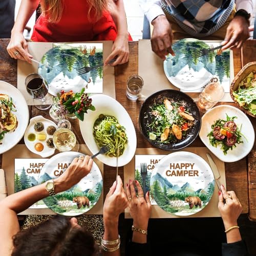 Camping Party Plates Napkin Happy Camper Dinnerware Camping Adventure Themed Birthday Party Tableware Set Disposable Fork Supplies for Boys Girls Tournament Birthday Decorations Serve 24 - Image 6