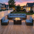 LEVELEVE 8-Piece Wicker Patio Conversation Set with 44" Propane Fire Pit Table, Cozy Outdoor Sectional Sofa for Backyard Gatherings, Poolside Lounging & Garden Parties by Enjoyyourlife