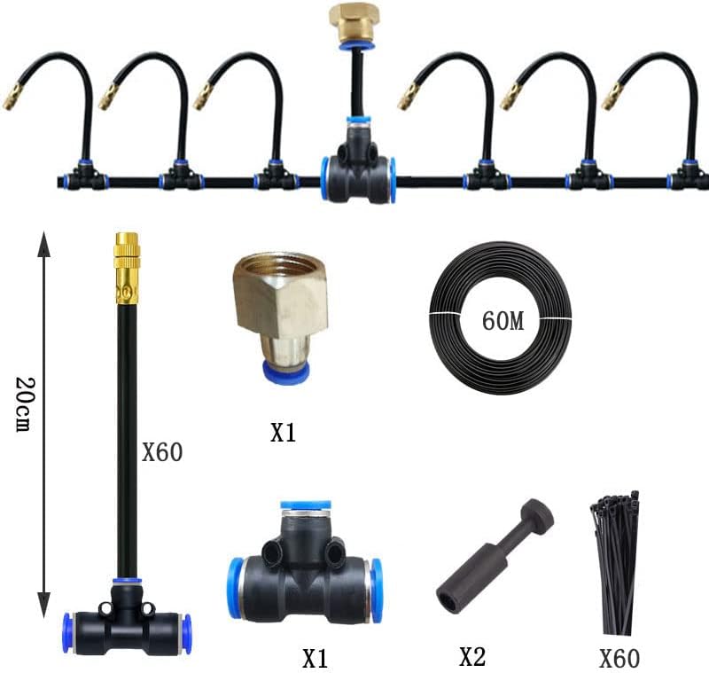 Outdoor Misting Cooling System Kit with Flexible Adjustable Nozzles & Flexible Misting Line & Filter, Patio Misters Mister System Drip Irrigation System for Outside Patio(Size:60m Tube+ 60 nozzles,) - Image 3