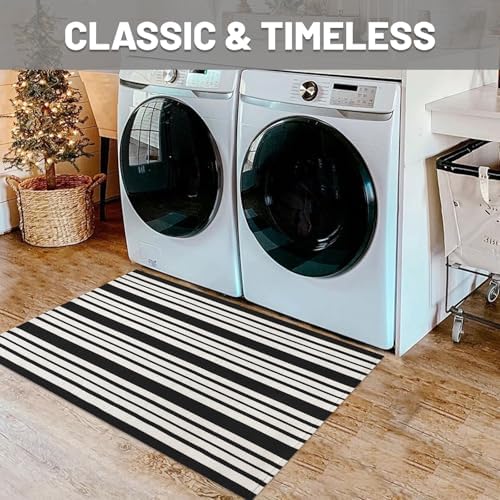 IOHOUZE 2x3 Striped Outdoor Door Mat, Washable Porch Rug, Black White - Image 4