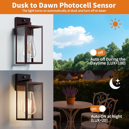 13'' Oil Rubbed Bronze Dusk to Dawn Outdoor Light Fixtures Wall Mount, Large Front Porch Lights, Sensor Exterior Wall Sconce, Waterproof Lantern Lamp,Outside Coach Light for House,Garage,Yard - Image 2