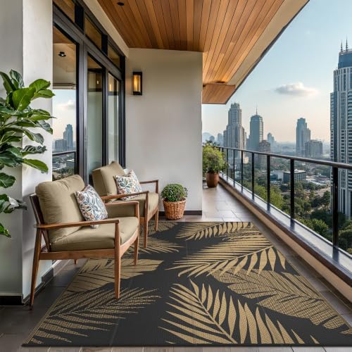 GENIMO Outdoor Rug, Waterproof Plastic Rugs for Patio, 9'x12' Black Brown - Image 4