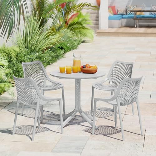 Costaelm Small Patio Table, Outdoor Round Dining Table, Weather Resistant Outside Table for Poolside Deck Lawn Garden Backyard, Gray - Image 3