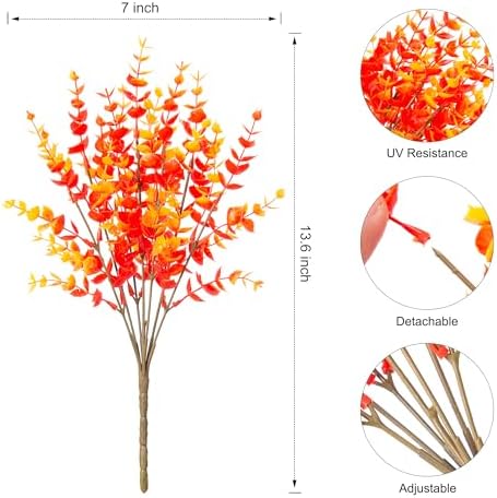 Artificial Plants for Outdoor Fall Plants Fake Greenery for Autumn Decor, 12 Bundles Faux Orange Boxwood Look Real UV Resistant Fake Plants for Outside Home Porch Patio Planters Yard Front Door - Image 6