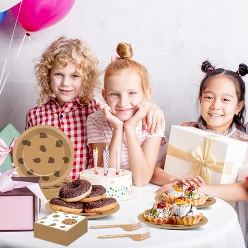 Naozinebi Milk and Cookies Birthday Party Plates Napkins Decorations Chocolate Chip Cookie Tableware Set Cookies Theme Disposable Plate Fork for Kids Boys Girls Birthday Baby Shower Supplies Serve 24 - Image 5