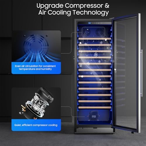 24 Inch Wine Cooler, 158 Bottles Wine fridge with Glass Door Built-in or Freestanding, Wine Cellar Compressor Quick Cooling&Low Noise-Kitchen Bar Office - Image 2