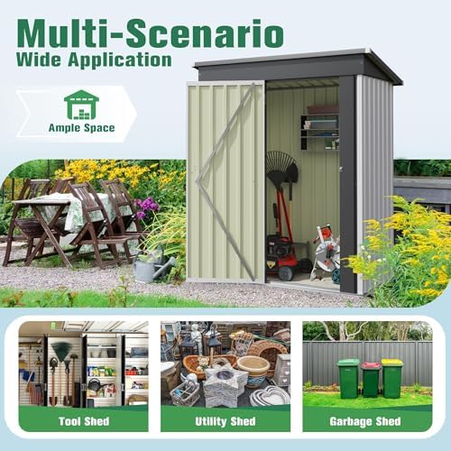 Flamaker 5x3 FT Storage Shed Waterproof Metal Garden Shed with Lockable Door Utility Tool Shed Outdoor Storage for Backyard, Patio and Lawn, White - Image 6