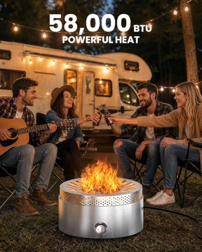 Ciays 19" Outdoor Propane Fire Pit with Wind Shield, Stainless Steel - Image 2