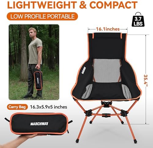 MARCHWAY Lightweight High Back Folding Camping Chair with Head Support - Image 3