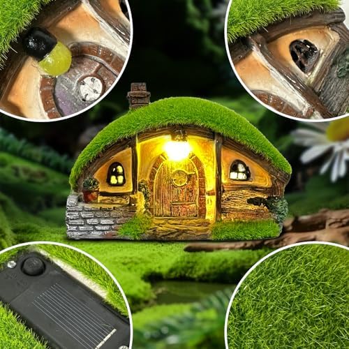 Garden Statue and Fairy House with Solar Lights – Resin Outdoor Figurine Lights, Cottage Yard Decor for Porch & Lawn - Image 6