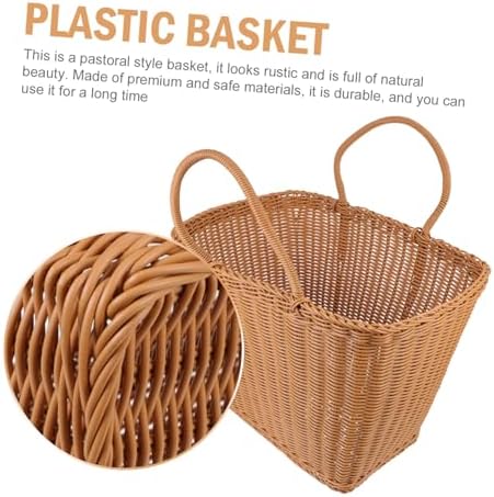 Woven Plastic Storage Basket, Portable Picking for Fruit Container, Brown - Image 3