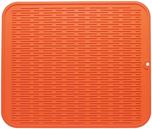 MicoYang Silicone Dish Drying Mat for Multiple Usage,Easy clean,Eco-friendly,Heat-resistant Silicone Mat for Kitchen Counter or Sink,Refrigerator or Drawer Liner Orange XL 18 inches x 16 inches by MicoYang