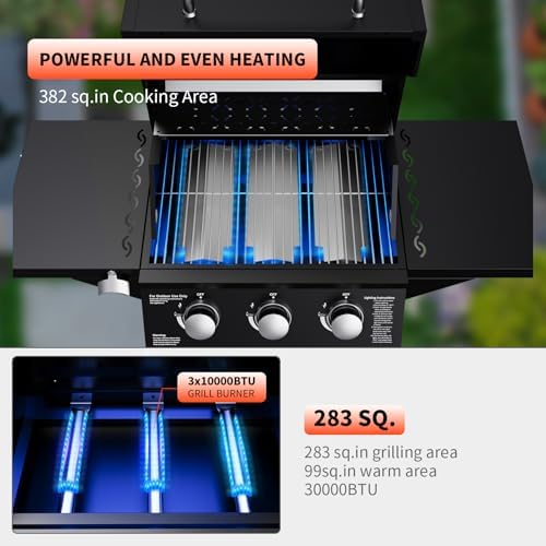 3-Burner Propane Gas Grill, 30000 BTU Outdoor Stainless Steel BBQ - Image 6