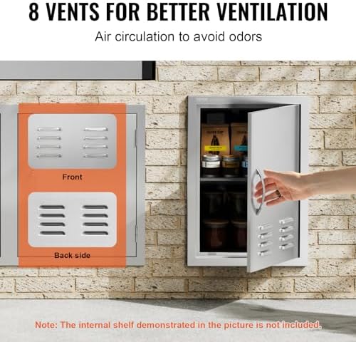 VEVOR BBQ Access Door, 17W x 24H Inch Single Outdoor Kitchen Door, Stainless Steel Flush Mount Door, Wall Vertical Door with Handle, Vents and Hook, for BBQ Island, Grilling Station, Outside Cabinet - Image 4