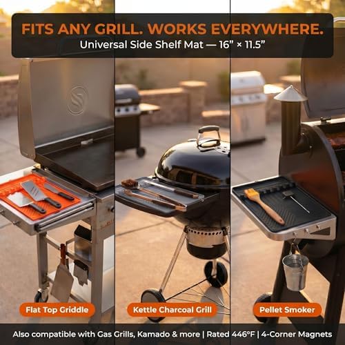 Magnetic Silicone Side Shelf Mat for Blackstone Griddle - 4 Corner Magnets, Extra Thick, Linear Drip Channels, 446°F Heat Resistant, 16"x11.5", Fits Weber Traeger Pit Boss (Black 2-Pack) - Image 5