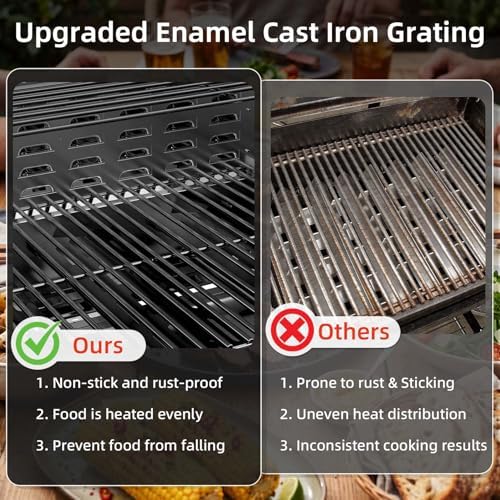 COWSAR 4-Burner Gas Grill, 42000 BTU BBQ Grill, Stainless Steel Barbecue Grill with Side Burner, Enameled Cast Iron Grill, Pull-Out Oil Tray, Suitable For Outdoor, Backyard Barbecues - Image 3