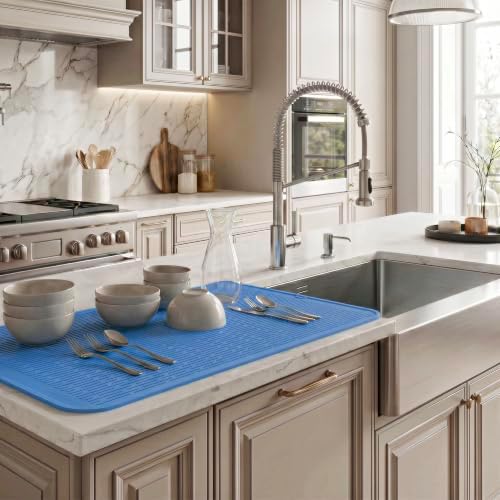 MicoYang Silicone Dish Drying Mat for Multiple Usage,Easy clean,Eco-friendly,Heat-resistant Silicone Mat for Kitchen Counter or Sink,Refrigerator or Drawer Liner Lichen BlueL 5XL 36inches x 18inches - Image 5