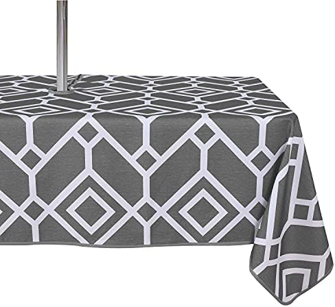 LUSHVIDA Moroccan Outdoor Tablecloth with Umbrella Hole, 60x102 Inch Grey by LUSHVIDA