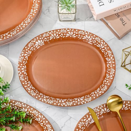 Whaline 50 Pcs Cielito Lindo Paper Plates 12 x 10 Inch Platos De Barro Mexicanos Disposable Dinner Plates Terracotta Clay Pottery Mexico Fiesta Party Supplies for Baby Shower Wedding Decor - Image 4