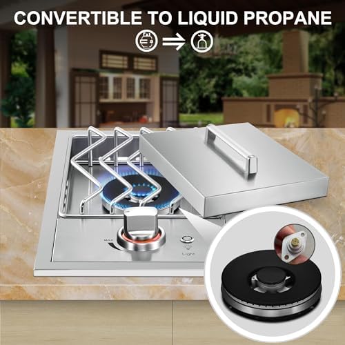 Single Grilling Side Burners for Outdoor Grill, 15,000BTU Natural Gas Side Burner, Sturdy 304 Stainless Steel, with Liquid Propane Kit, Drop-in Side Burner for Outdoor Kitchen BBQ Island - Image 5