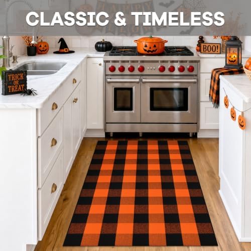 IOHOUZE Fall Buffalo Plaid Outdoor Rug 3x5, Washable, Black Orange - Image 3