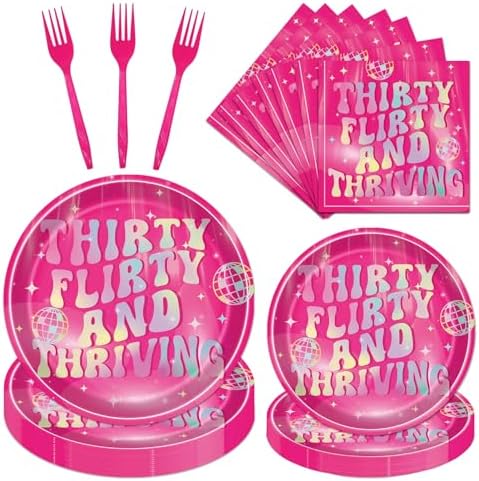 Thirty Flirty Thriving Birthday Plates Napkins Party Decor 96PCS by Aposwow