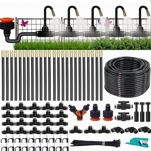 Drip Irrigation System, Upgrade Garden Irrigation Kit - 66Ft 5/16" with 20 pcs Adjustable Copper Nozzles,Automatic Atomizing Watering Sprinkler System for Outdoor,Raisedbed,Lawn,Greenhouse by DMLENGOIN