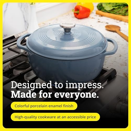 Lodge Essential Enamel Cast Iron Dutch Oven, 6 Quart, Storm Blue - Image 6