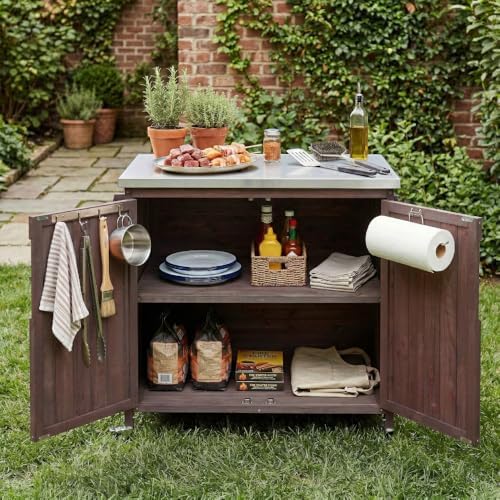 39.4" Outdoor Grill Cart with Stainless Top & Storage Cabinet - Image 3