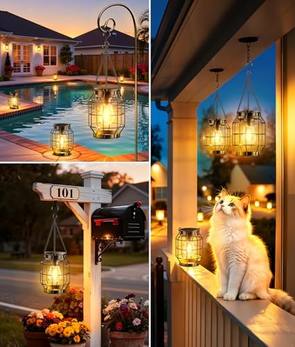 KOOPER Solar Lanterns Outdoor Waterproof, 4 Pack Upgraded Metal Hanging Solar Lights Outdoor Decorative, Brighter Outdoor Hanging Lantern for Yard Patio Pathway Porch Garden Decor, Gift for Women Mom - Image 6