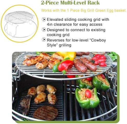 3 Tier 5 Piece Replacement Kit for Large Big Green Egg Accessories,Stainless Steel Grill Stack Rack with Removable Cooking System,BBQ Grill Basket Grill Expander Rack Ultimate Set Fit L BGE - Image 3
