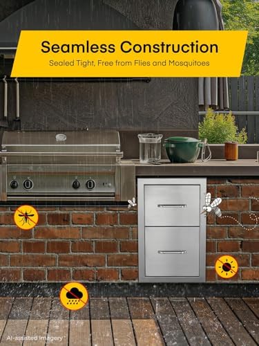 FOHERE Outdoor Kitchen Drawers Stainless Steel 2-Drawer 13" W x 20.5" H x 20.9" D, Built-in Drawer Flush Mount Double BBQ Access Drawers for BBQ Islands and Patio Grill Areas - Image 6