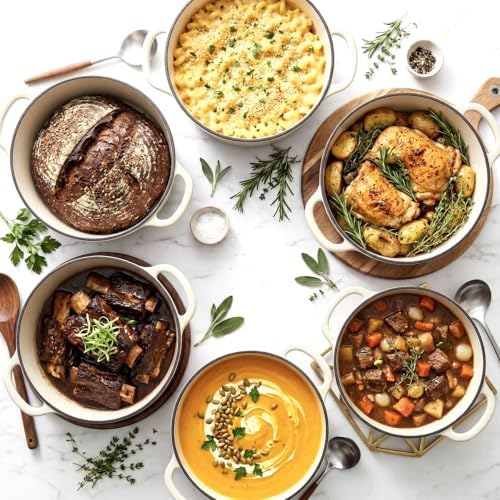 Larder & Vine 5.7 qt Enameled Cast Iron Dutch Oven Pot with Lid, White - Image 2