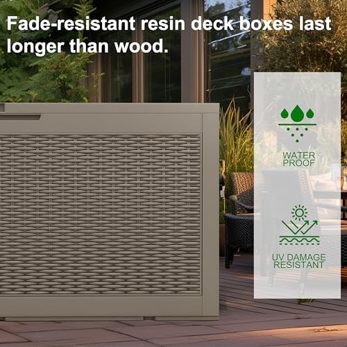 PatioZen 120 Gallon Outdoor Deck Box,Waterproof Resin Outdoor Storage Boxes, Outside Storage Lockable Container for Garden Tools,Indooor Cushions,Accessories (Grey) - Image 3