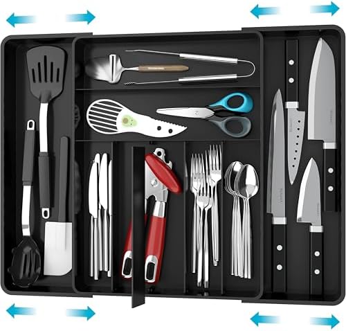 Simple Houseware Expandable Kitchen Drawer Flatware Organizer, Black by SimpleHouseware