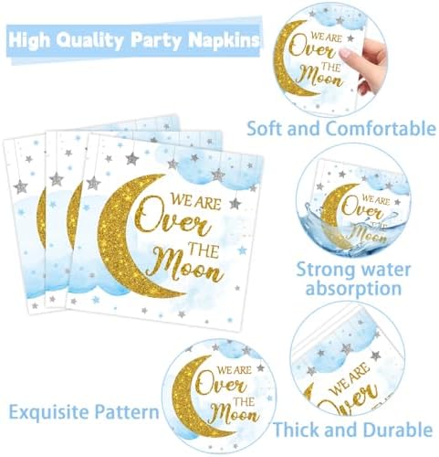 96Pcs Over The Moon Baby Shower Decorations Moon and Stars Party Baby Shower Plates and Napkins Gender Reveal Little Star Birthday Disposable Paper Plates for Celestial Birthday Gatherings Decorations - Image 4