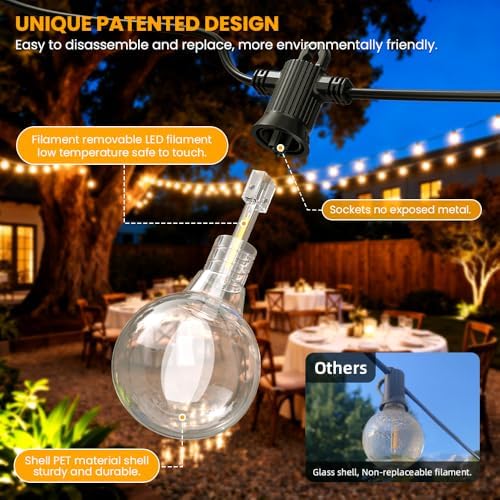 31FT G40 Solar String Lights Outdoor Waterproof IP65 with USB-Charging - Image 3