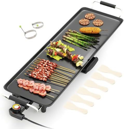 MAT EXPERT 27" Electric Griddle, Nonstick Countertop BBQ Grill with 4-Level Adjustable Temperature, Insulated Handles & Drip Tray, Indoor Outdoor Tabletop BBQ Grill for Party, Camping & Gathering, 27" by MATEXPERT