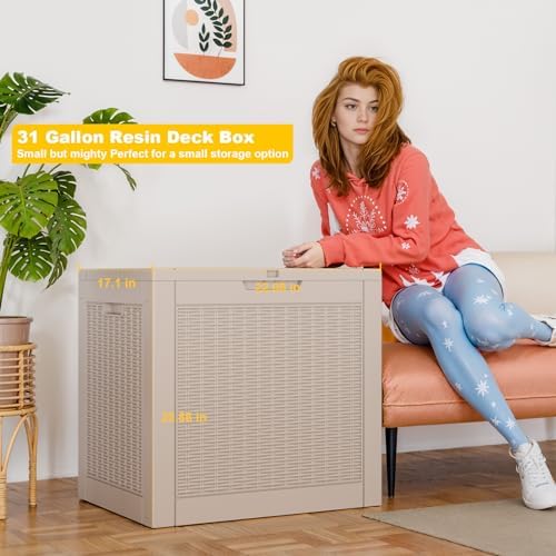 31 Gallon Waterproof Outdoor Storage Box,Resin Deck Box,Lockable Outside Storage Box Container for Patio Furniure,Garden,Pool Tools (31 Gallon,Grey) - Image 3