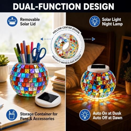 Aukora Solar Table Lights Outdoor,Color Changing Glass Mosaic Garden Light - Image 4