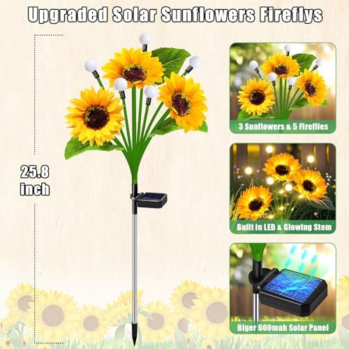 6 Pack Solar Sunflowers with Firefly Lights Garden Decor Gifts - Image 3