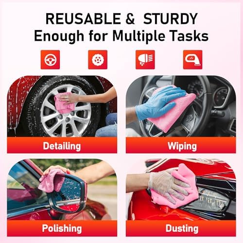 Microfiber Cleaning Cloth Roll, 75 Pack Tear Away Microfiber Towel, Reusable Washable Shop Towels, Lint Free Cleaning Rags for Car Home Kitchen Garage & Automotive 11.5"x11.5" Pink - Image 5