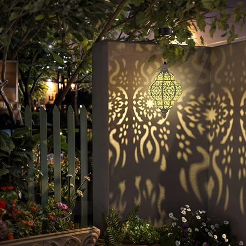 Hapjoy Hanging Solar Lights Outdoor Garden Decor Solar Lantern Waterproof Plastic Moroccan Outdoor Decorations for Patio Pathway Yard Backyard Garden Decorative (1, White) - Image 3