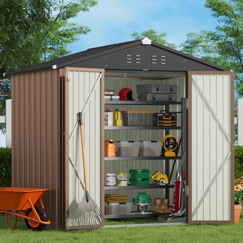 Gizoon 8 x 6 FT Outdoor Storage Shed, Galvanized Metal Garden Shed, Brown by Gizoon