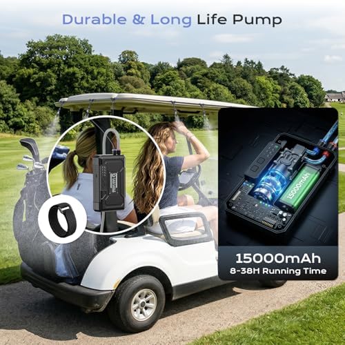 Portable 4 Gallon Misting System with 15000mAh Rechargeable Pump, 33FT Hose – Powerful Outdoor Water Bucket Misters for Outside Patio Cooling, Backyard, Canopy, Camping, Umbrella, Sports, Greenhouse - Image 4