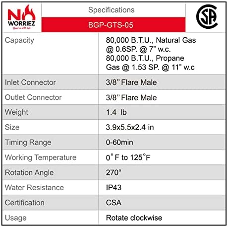NO WORRIEZ Safety Auto Shut-Off Gas Timer for Propane & Natural Gas | Outdoor Grill, Fire Pit, Pizza Oven | – 100,000 BTU w/ 3/8" Flared Connector & Hose, Patent Pending - Image 7