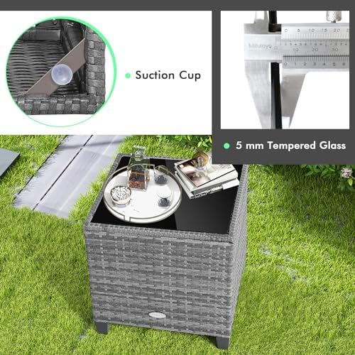 Tangkula 3 Pieces Patio Furniture Set, Outdoor PE Rattan Conversation Chair Set with Tempered Glass Side Table and Removable Cushions, PE Wicker Chairs and Table Set for Porch, Balcony and Garden - Image 7