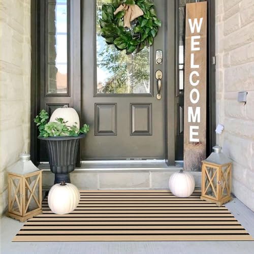 IOHOUZE 2x4.3 Striped Outdoor Door Mat, Washable Porch Rug, Tan Black by iOhouze